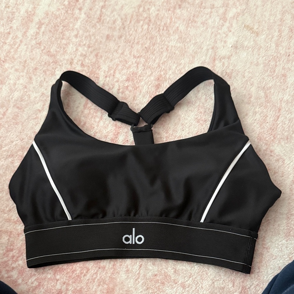 ALO Yoga Black Sports Bra with White Trim